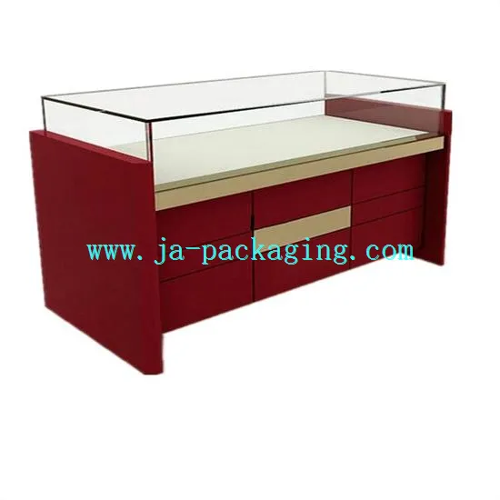 کابینہ اور ڈرائرز کے ساتھ سرخ لکڑی نمائش